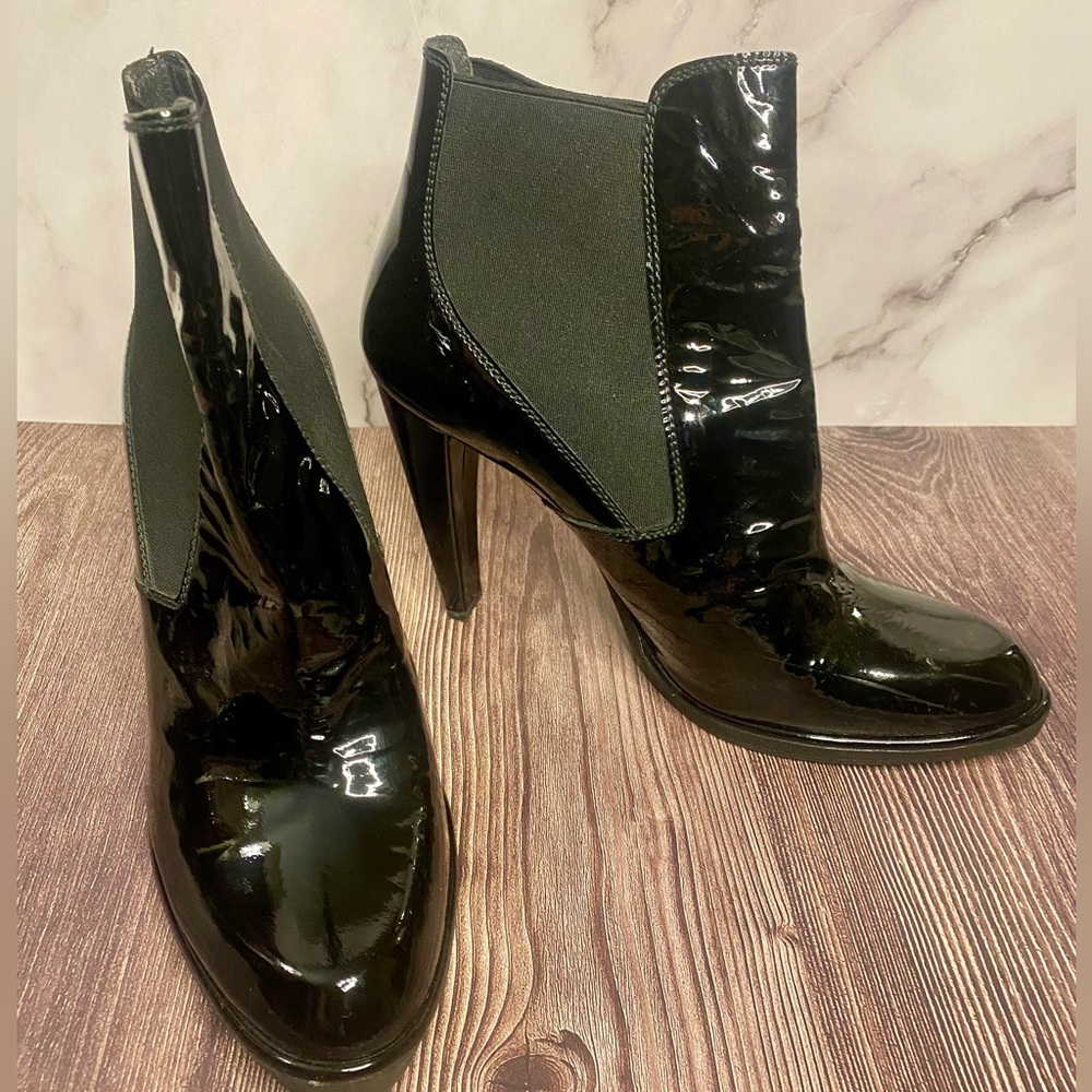Stuart Weitzman Whoop Black Patent Leather Platform Ankle Boots Size 9.5